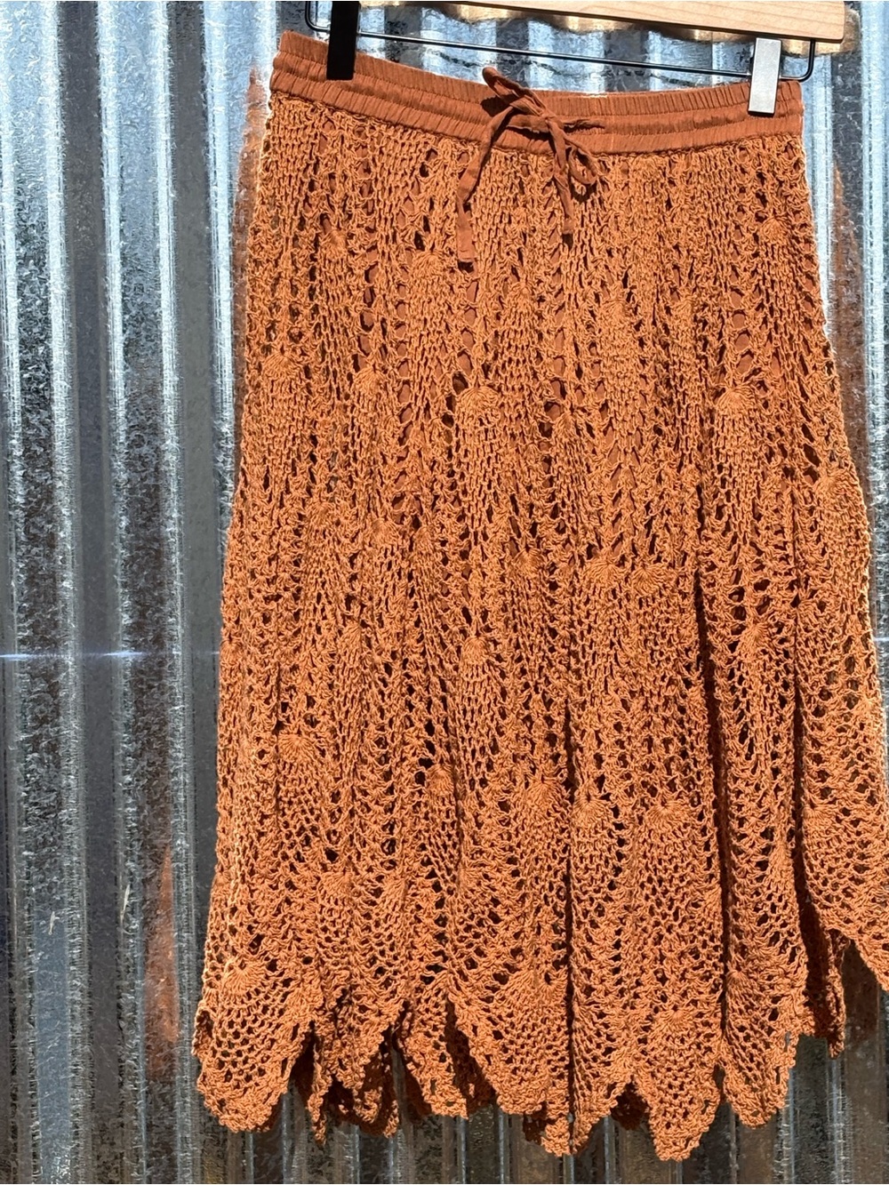 Earthbound Rust Crochet Midi Skirt Small